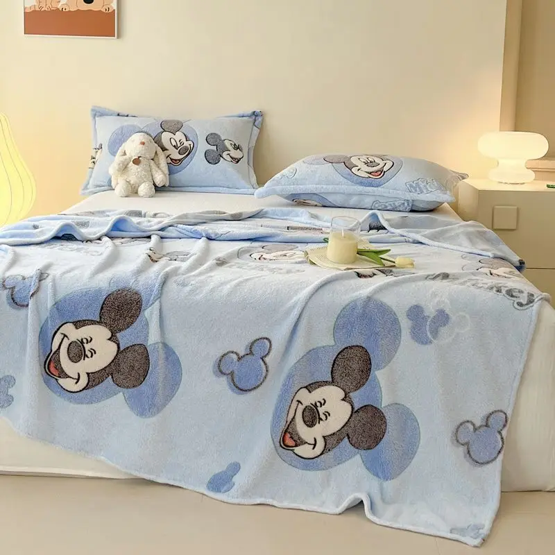 Disney Mickey Mouse Travel Camping Blanket Cartoon Sofa Snowflake Fleece Blanket Thick Milk Coral Fleece Office Casual Blanket