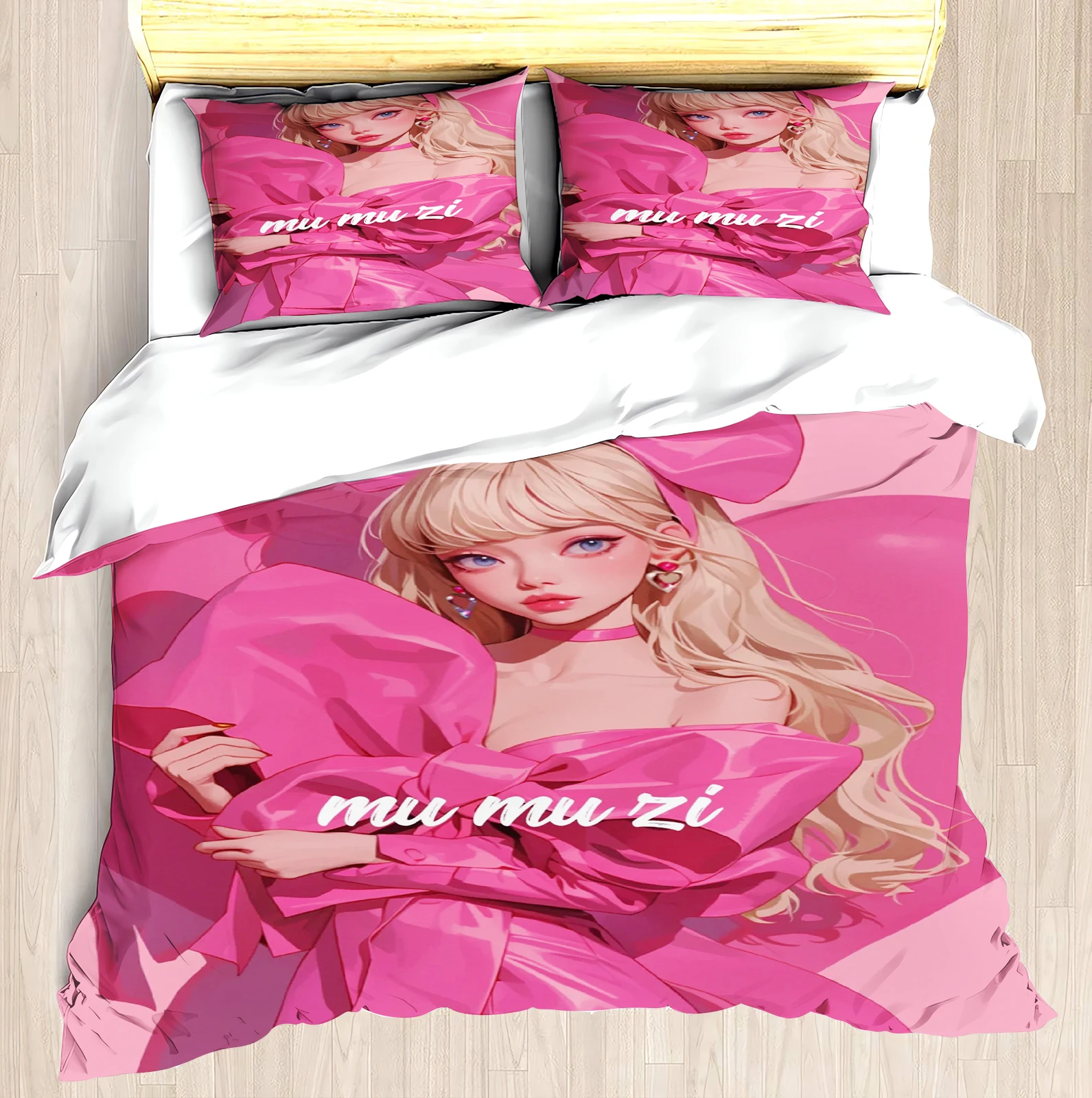 

MINISO-PrintedBarbie Set for Girls, Disney Co-branded Barbie Pink, Modern Duvet Cover, 2 Piece Bedding Set