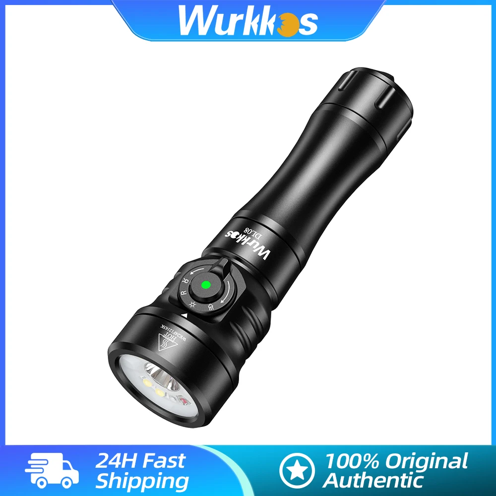 Wurkkos DL08 Diving Lamp 3600LM Rechargeable Flashlight 660nm Red Light 365nm UV Torch 21700 Underwater Lantern Magnetic Switch