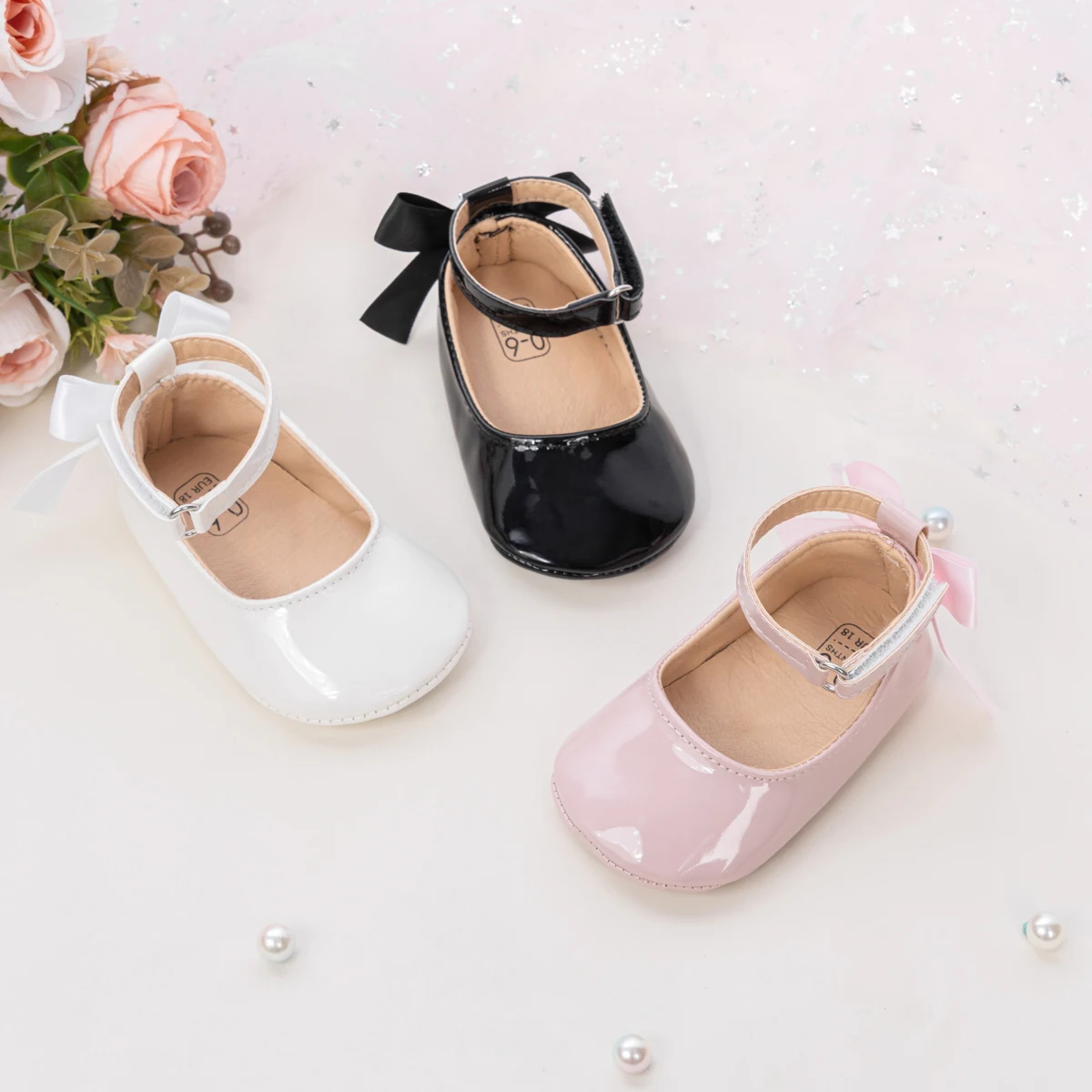 Baby Mädchen Mary Jane Ballerinas aus Lackleder mit Schleife, Prinzessinnen-Kleiderschuhe, rutschfeste weiche Sohle, für Kleinkinder, Prewalker, Party – Detail 3