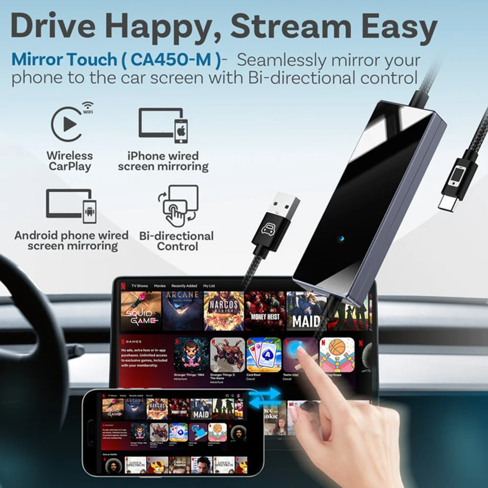 Mirror Touch Wireless CarPlay Bi-Directional Control Car Accessories Video Box for iOS & Android Mirroring VW Audi Benz