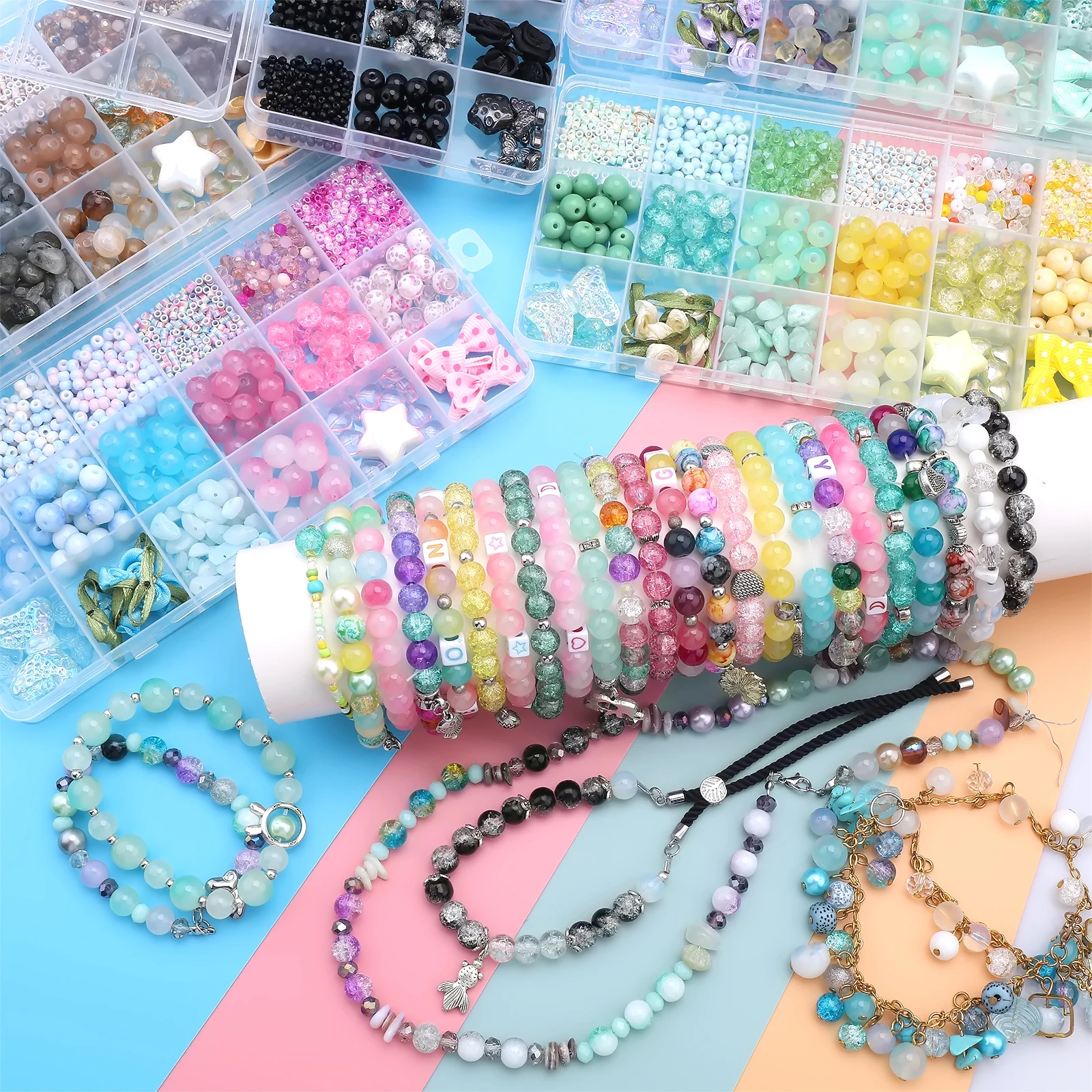 Crystal Glass Beads for Jewelry Making Kit Round Crackle Beads Rondelle Beads Beading Supplies for Bracelet Necklace Earring