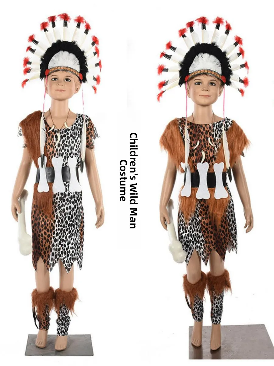 

Детский карнавальный костюм индийского дикого человека на Хэллоуин, одежда для выступлений, фестивальная одежда для выступлений, материал полиэстера