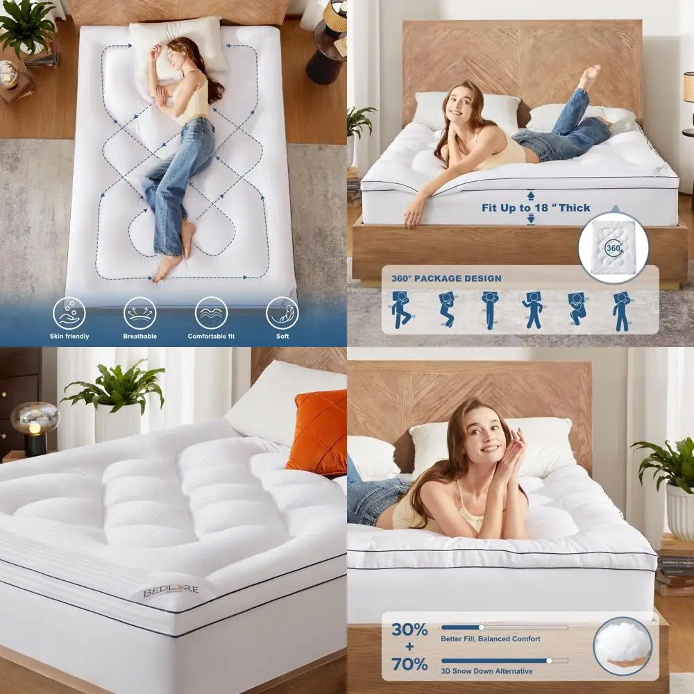 

Luxury Memory Foam Mattress Topper, Plush Pillow Top, Back Support, Cooling Gel Mattress Cover, Suitable for Mattresses 6-18 Inc