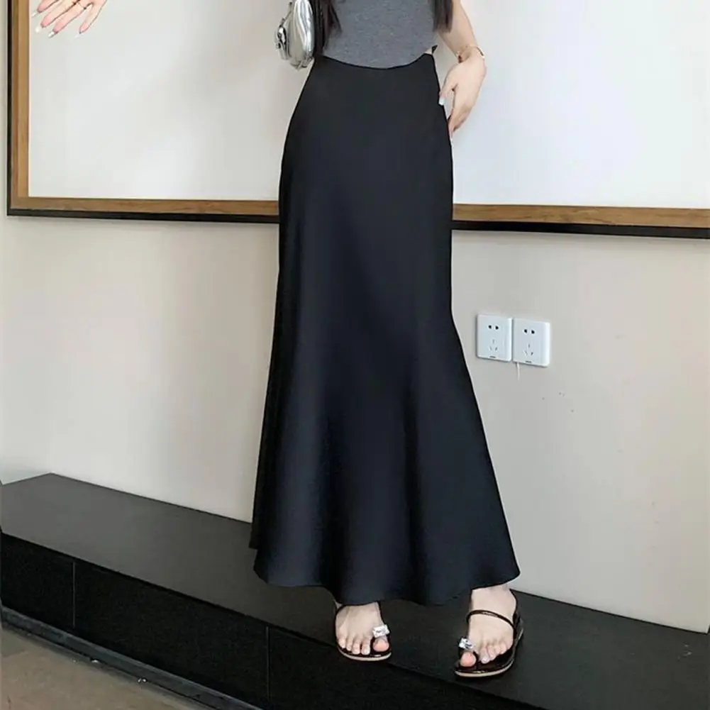 Юбка с эластичной резинкой на талии. Элегантная женская юбка «рыбий хвост» с высокой талией. Дизайн трапециевидной формы. Подтягивающий фигуру силуэт. Сплошной цвет на весь день.
