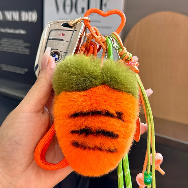 Brinquedo de pelúcia pingente pendurado ornamento boneca chaveiro bonito rabanete pele real pele de coelho macio e confortável