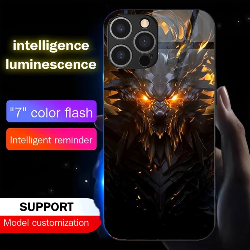 

Chinese Dragon Pattern LED Light Up Phone Case Glowing Back Cover For Samsung S25 S24 S23 S22 S21 S20 FE Note Plus 20 Ultra