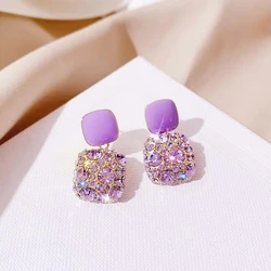 New Square Drop Earrings for Women Trend Simple Metal Crystal Enamel Pearl Geometric Rhombus Hiphop Jewelry Gift