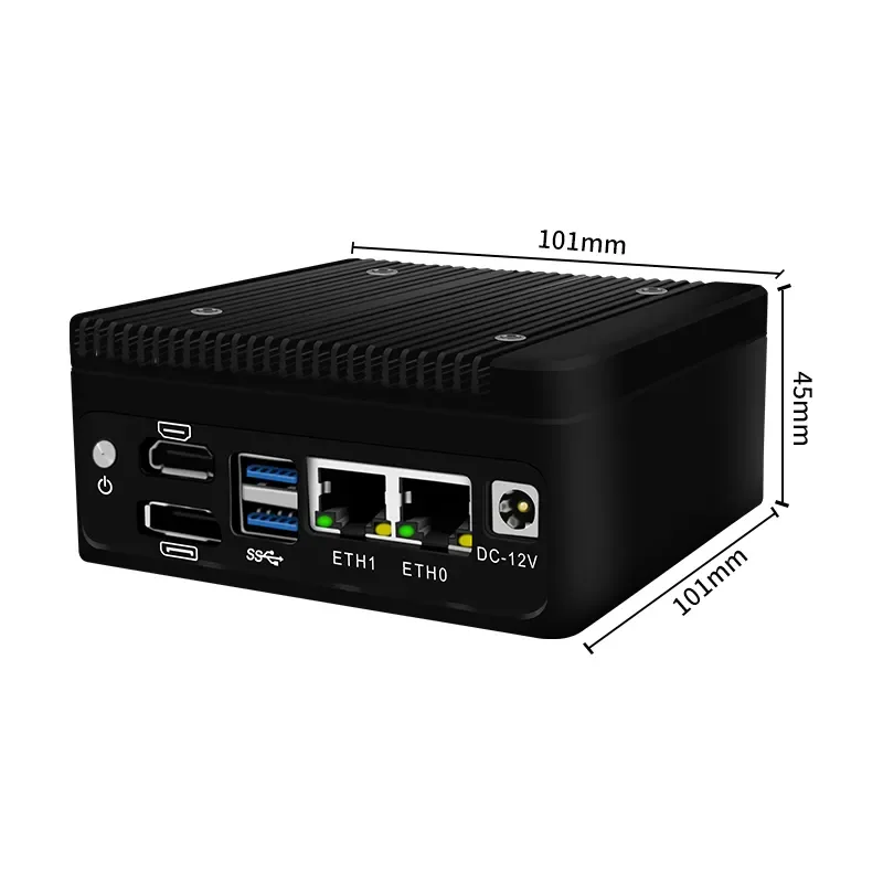 Partaker Mini PC sin ventilador 4 * i226-V 2,5G LAN 12. a generación Alder Lake N100 Firewall Router DDR5 NVME SSD DP HDMI OPNsense pfSense