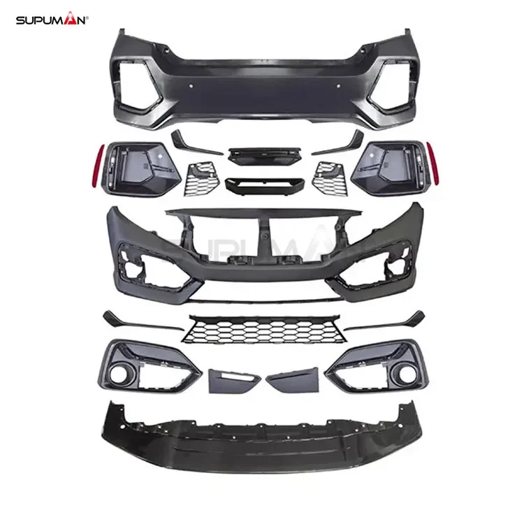 Front Bumper Rear Bumper Spoiler Face Kit For Honda Civic Body Kit Si Style ABS Plastic Carbon Black 1 Set Standard Carton Box