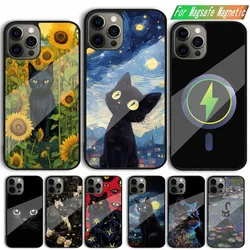 Black Cat Art Phone Case For iPhone 15,14,13,12,11,Plus,Pro,Max Mini Magsafe Magnetic Wireless Charging