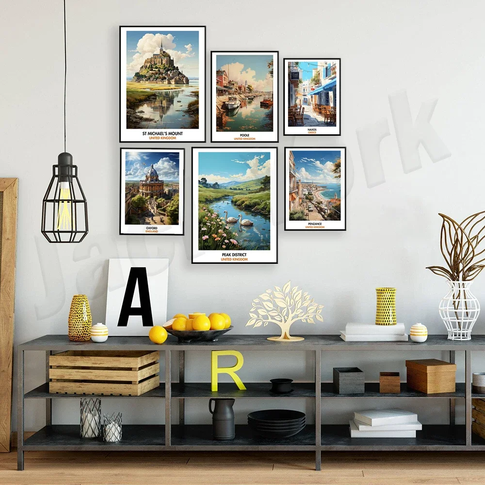 أكسفورد إنجلترا، ناكسوس، المملكة المتحدة، جزيرة سكاي، نيوكواي، جبل سانت مايكل، مانشستر، اسكتلندا، لوخ نيس، ملصق سفر بحيرة كومو