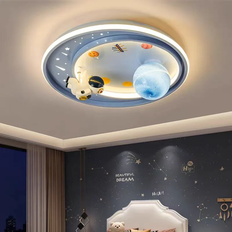 Creative round ceiling light moon Astronaut light cartoon eye care Kids Baby led ceiling light blue pink boy room Decor lamp