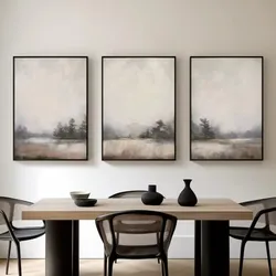 Minimalist Neutral Beige Black Grey Abstract Nordic Landscape Poster Canvas Painting Wall Art Pictures Home Living Room Decor