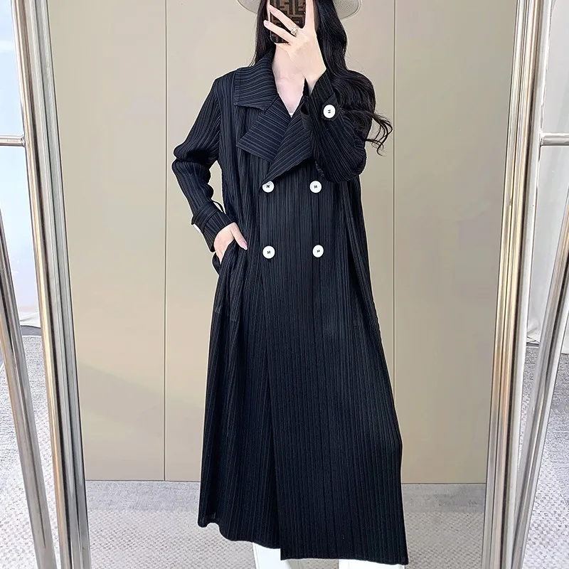 Miyake Geplooide Jas Herfst Nieuwe Trenchcoat Lange mouwen Tops De Lange Sectie Commuter Outerwears Dameskleding Overjas