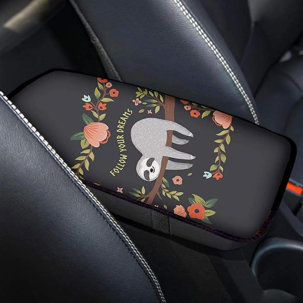 

Showudesigns Funny Center Console Cover Pattern Cute Sloth Follow Your Dreams Waterproof Auto Arm Rest Cushion Pads Armrest Prot