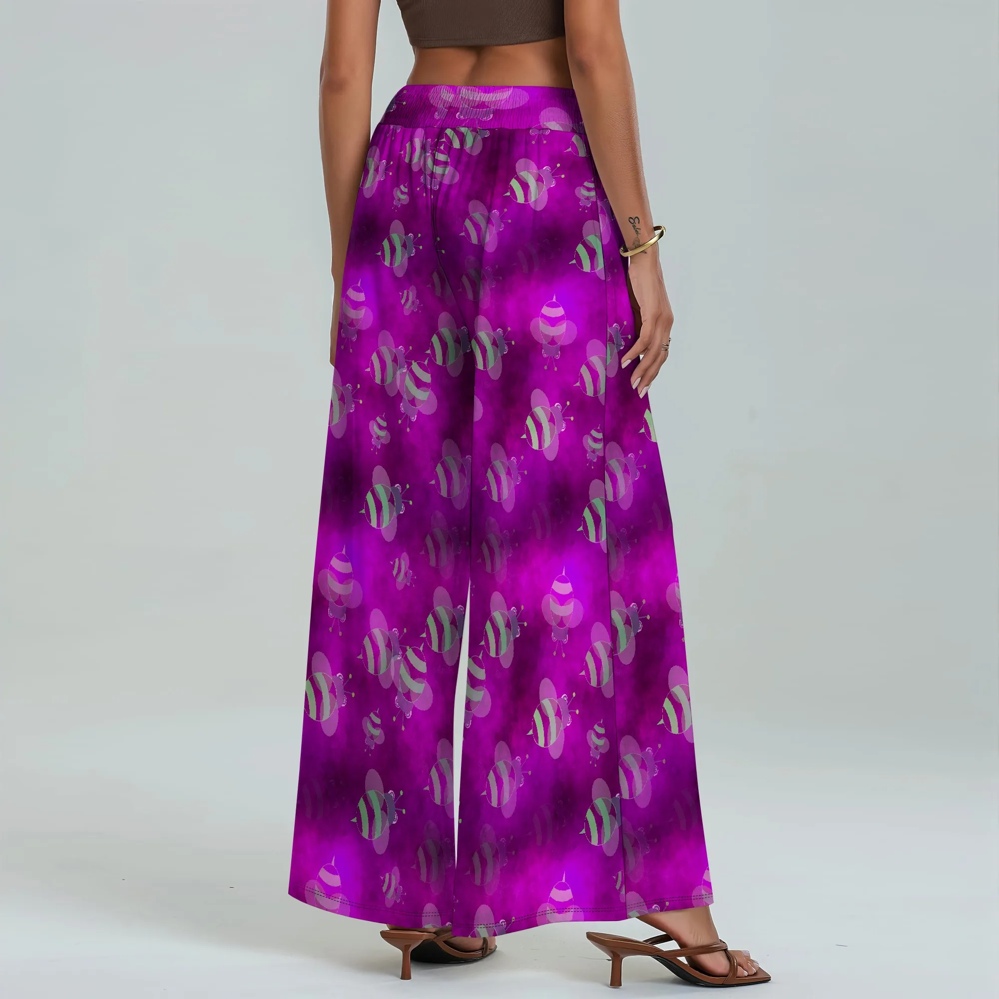 Pantalones de pierna ancha para mujer con bolsillos, diseño de abeja cómodo e informal para todas las estaciones, para fiesta de compras en casa