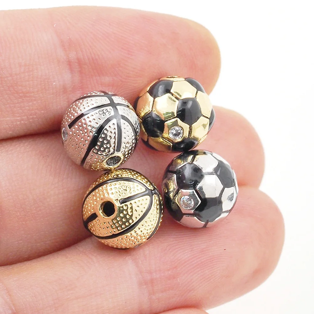 New Football Ball Basketball Spacer Bead Gold Plated Sports Original Charm Paracord Beads For Women Gift DIY Jewelry Accessories