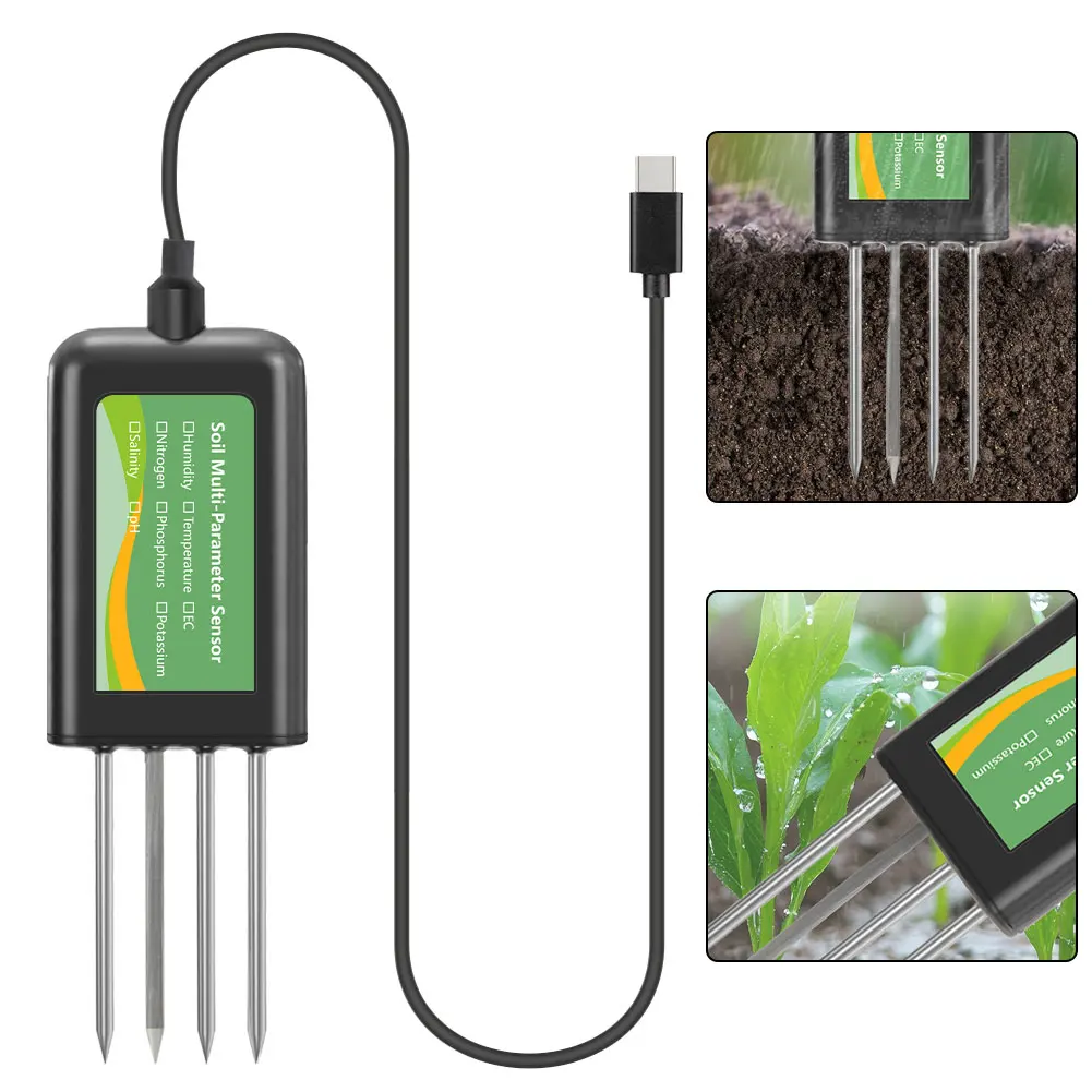 

USB-датчик почвы с водонепроницаемым IP68 для устройств Android и Hongmeng, тестер питательных веществ для влажности почвы, pH, температуры
