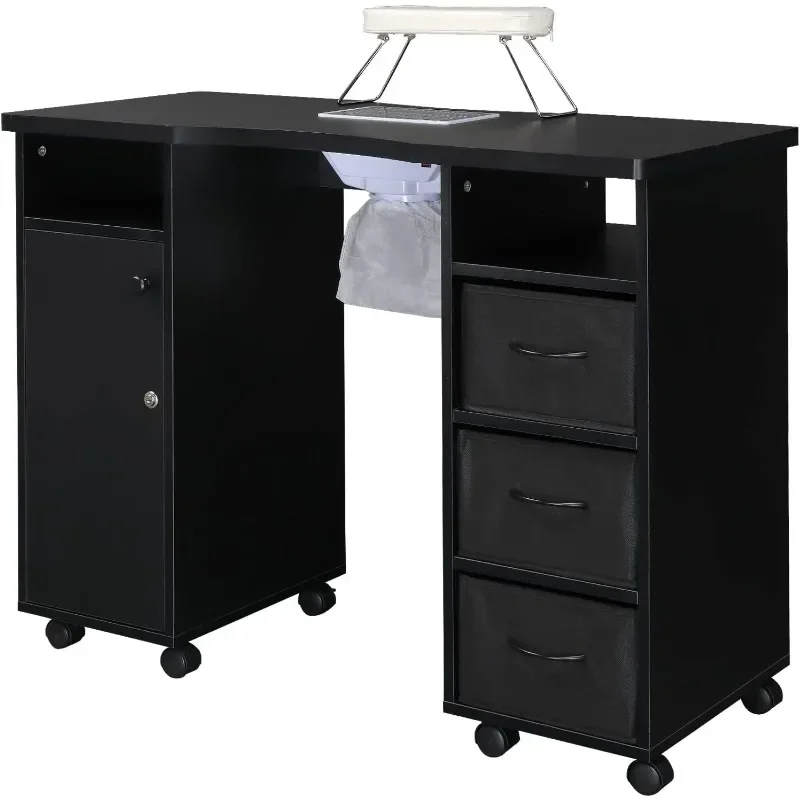 

Manicure Nail Table, Double Cabinet 3 Drawers 1 Door Nail Desk Station for Home Spa Beauty Salon with Dust Collector