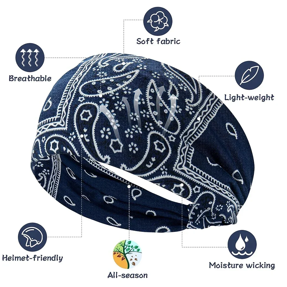 3pcs Wide Headbands for Women Fashionable Bohemian Style,Elastic Turban Head Wrap Non-Slip Hair Bands for Sport Yoga & Running