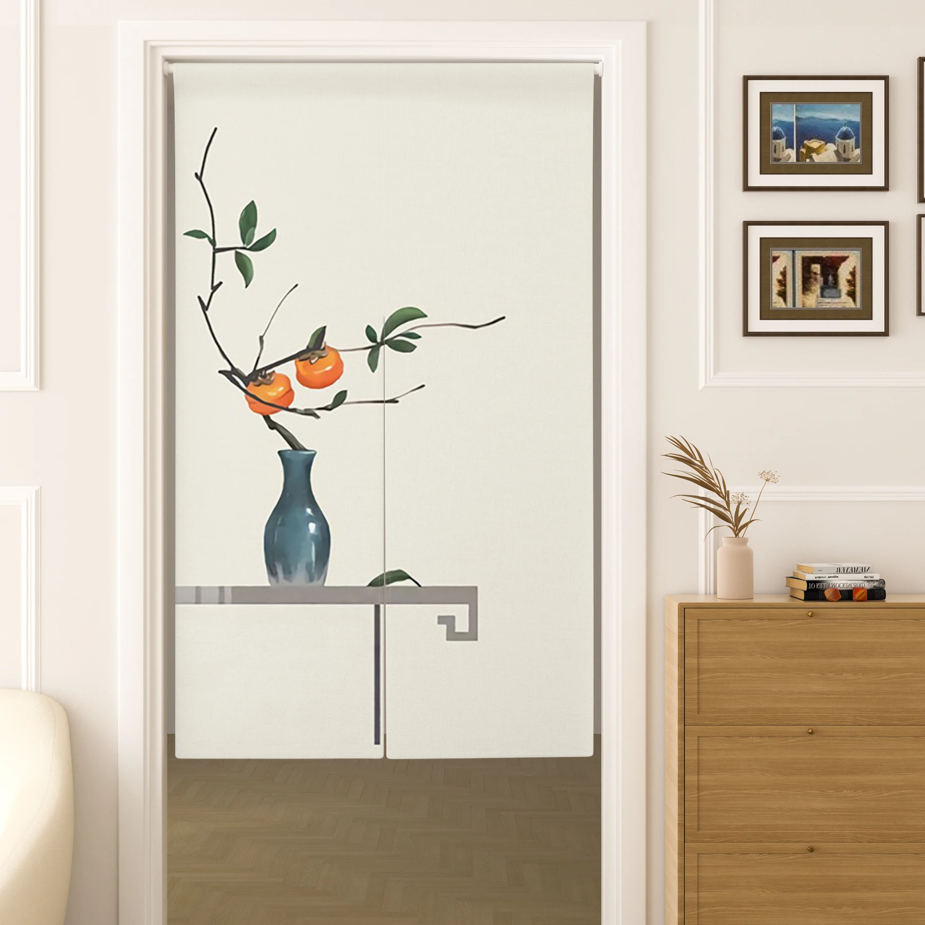 Chinese Style Auspicious Door Curtain Persimmon Gourd Implies Good Luck Bedroom Kitchen Entrance Doorway Curtain Home Decoration
