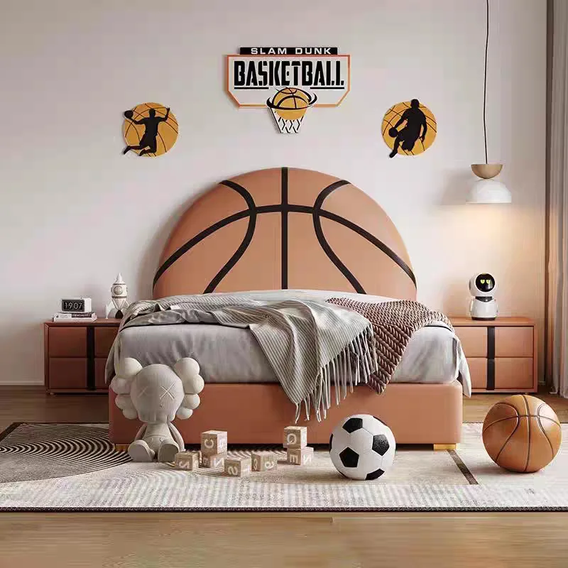 **Modern Children's Football-themed Cartoon Single Bed for Boys - Soft Wood Children's Bed for the Bedroom
