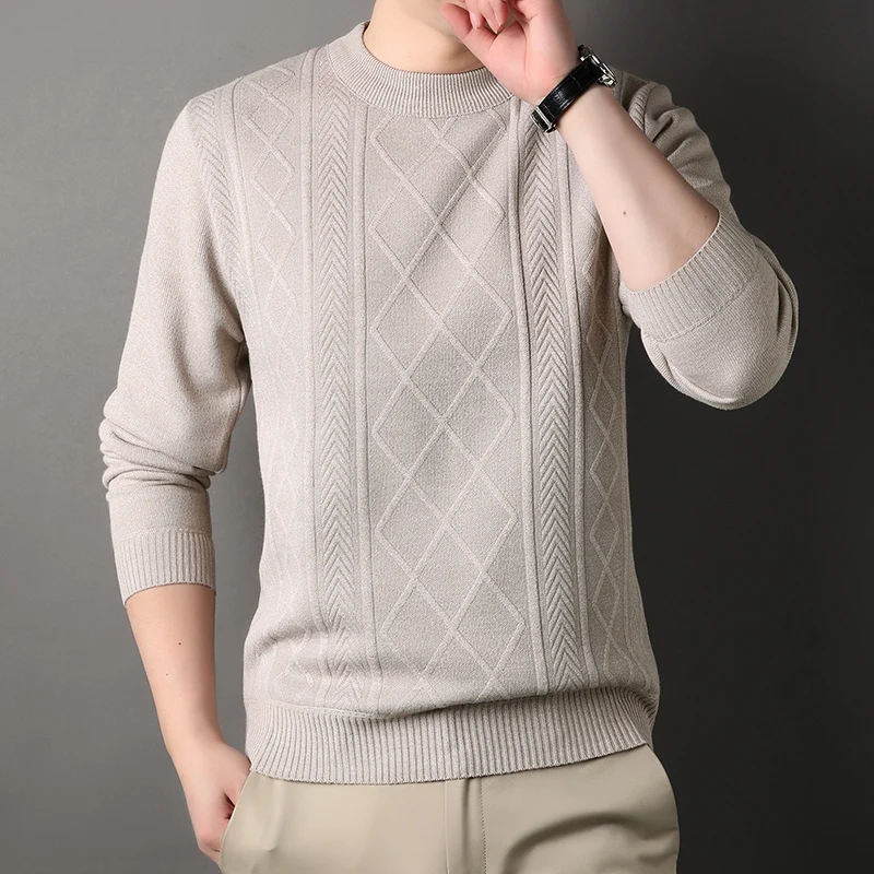 

Autumn Winter Men's Fleece Knit Pullovers Solid Color O-Neck Warm Knitted Sweater Men Fashion Smart Casual Pullover Sweaters
