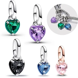 Colorful Chakra Heart Mini Dangle Charm Fit Brand ME/Moment Bracelet 925 Sterling Silver Enamel & Crystal Jewelry Pendant Gift