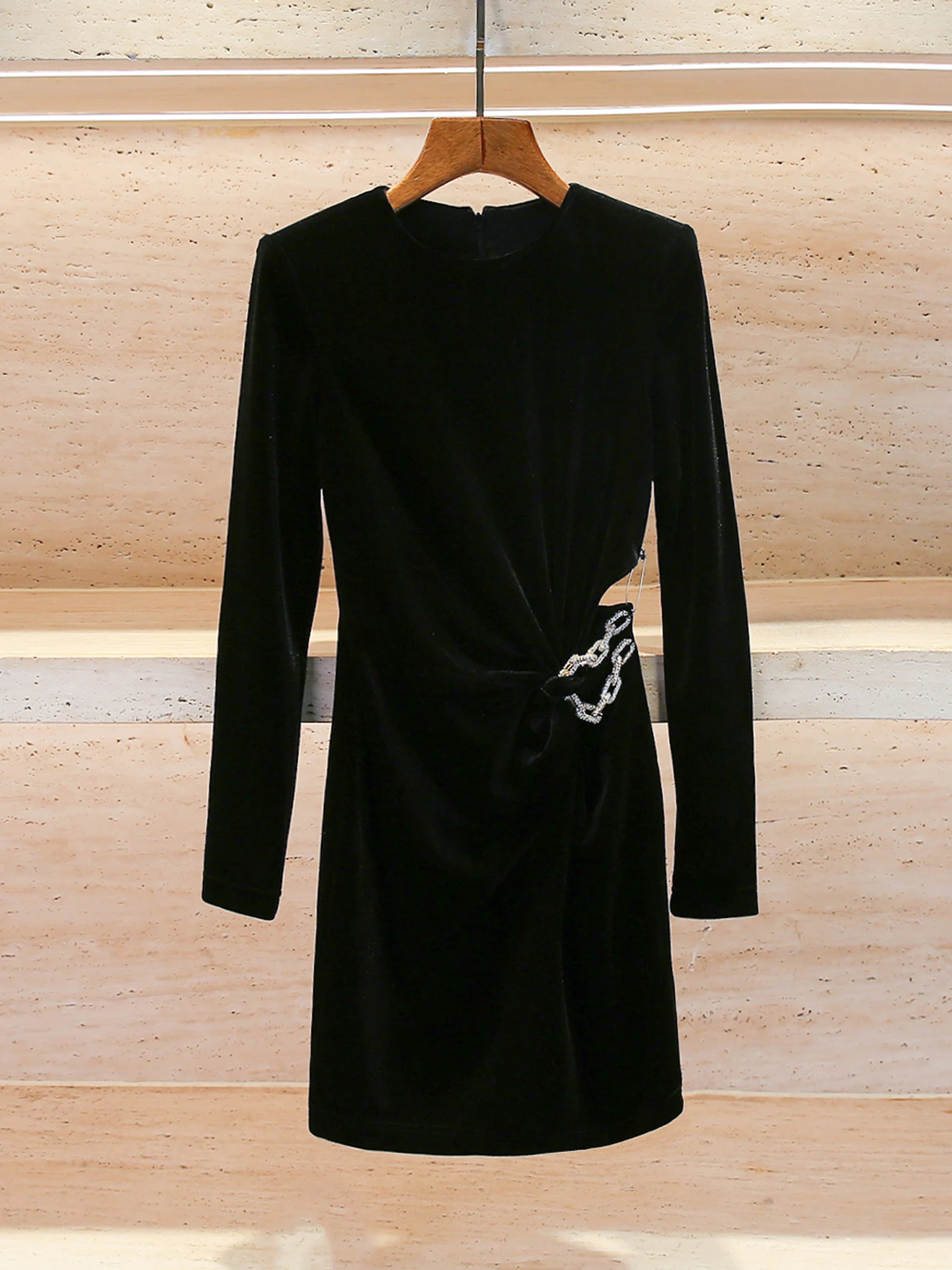 

Velvet ort Dr Waist High Waist A-Line Silhouette Long Sve round Ne Commute Sle Ele Women's Faion