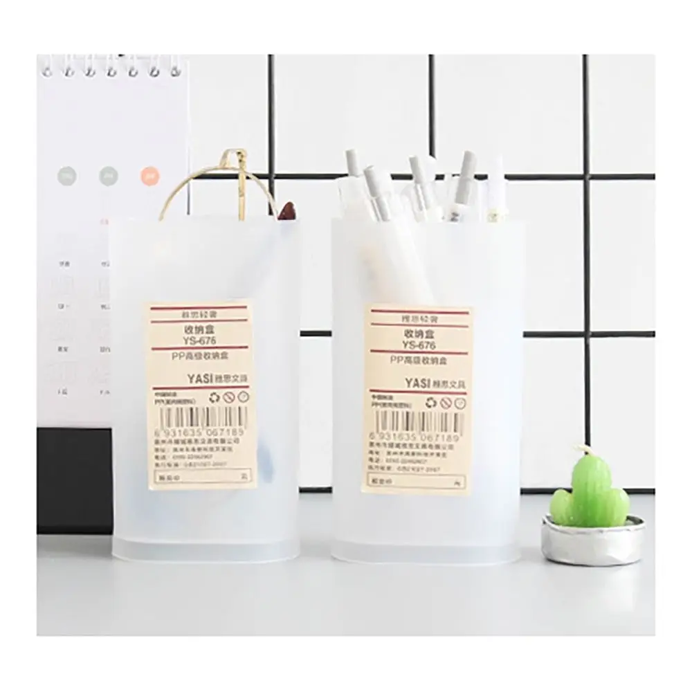Portalápices cilíndrico multifuncional con tapa, caja para brochas de maquillaje translúcida, caja de lápices Simple desmontable para escuela