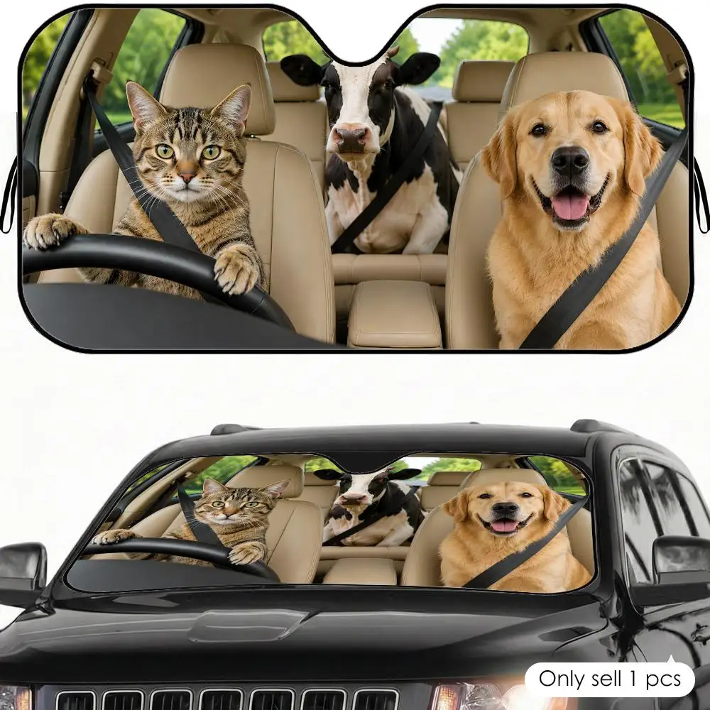

Cat Dog Cow Sun Visor Car Windshield Sunshade UV Protection Reflective Foldable Heat Insulation Cover