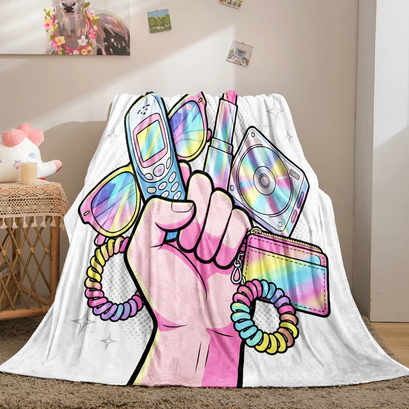 GirlGrip Print Flannel Throw Blanket Retro Soft Hand Holding Essentials Fleece Blanket Cozy Warm Thick Sofa Bed Travel Blankets