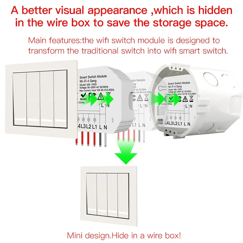 ABJF-4 Way Wifi Smart Switch Module 2Pcs Tuya Smart Light Control Remote App Dimmer Curtain Switch
