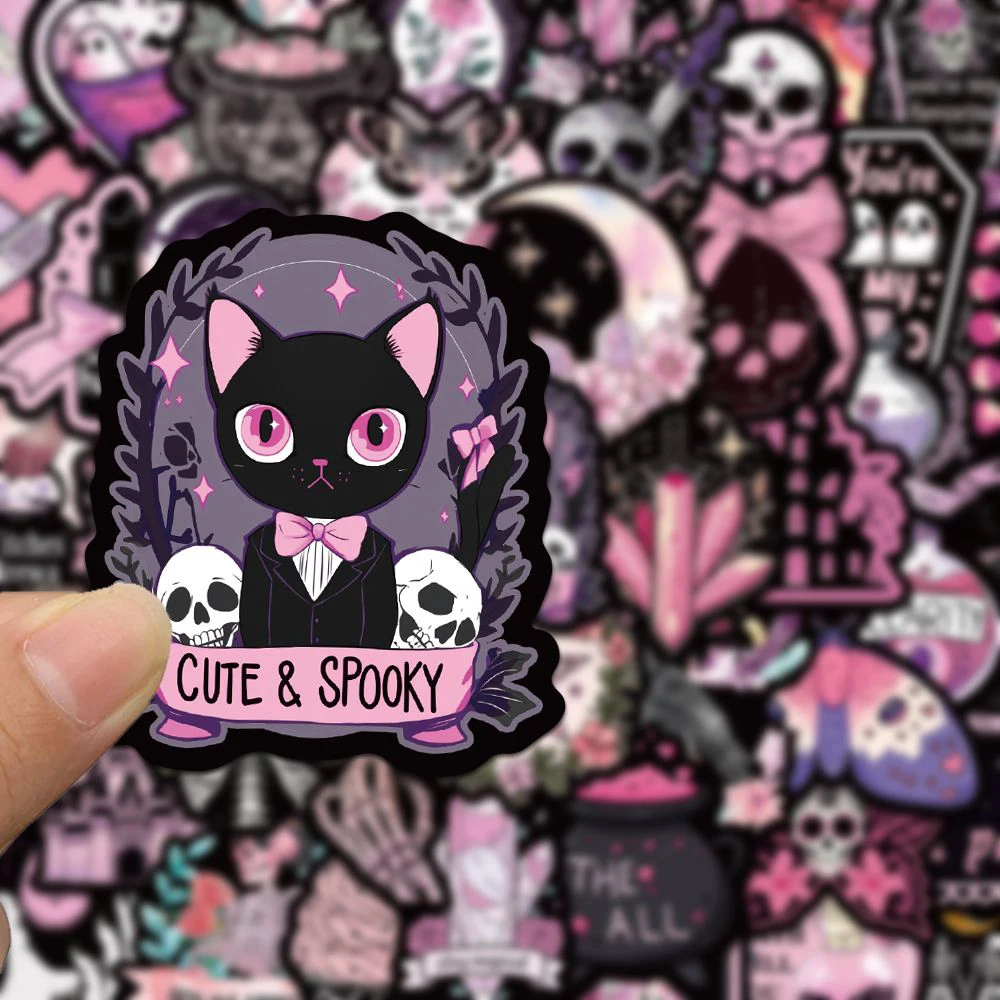 10/30/50pcs Horror Black and Pink Skull Stickers Dark Gothic Style Decoration Sticker for Stationery Fridge Notebook PVC Decals