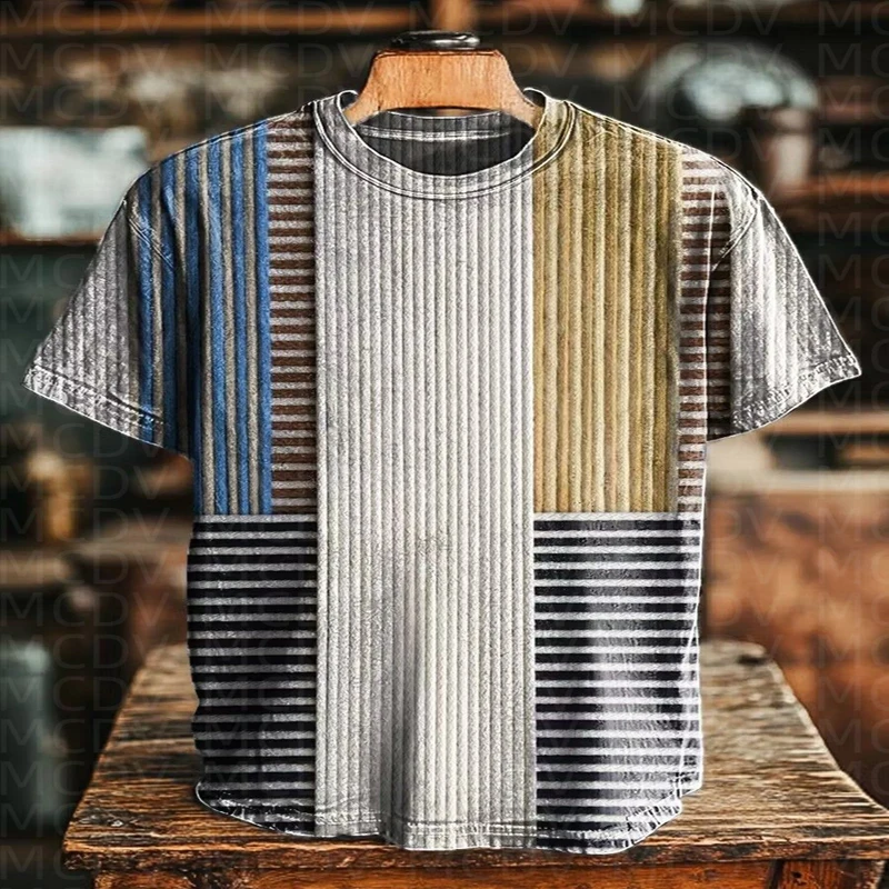 Strips Printed T-Shirt Men's For Women's Cotton Black T Shirts Summer Tops