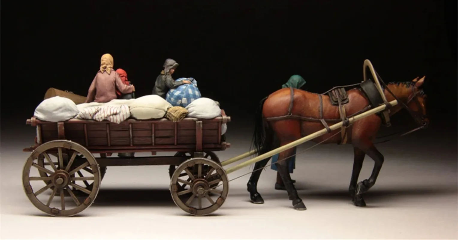 1/35 Scale Resin Figure Model Assembled Kits History Military Themes Russian Refugees with Cart 1941-45 Unassambled Unpainted