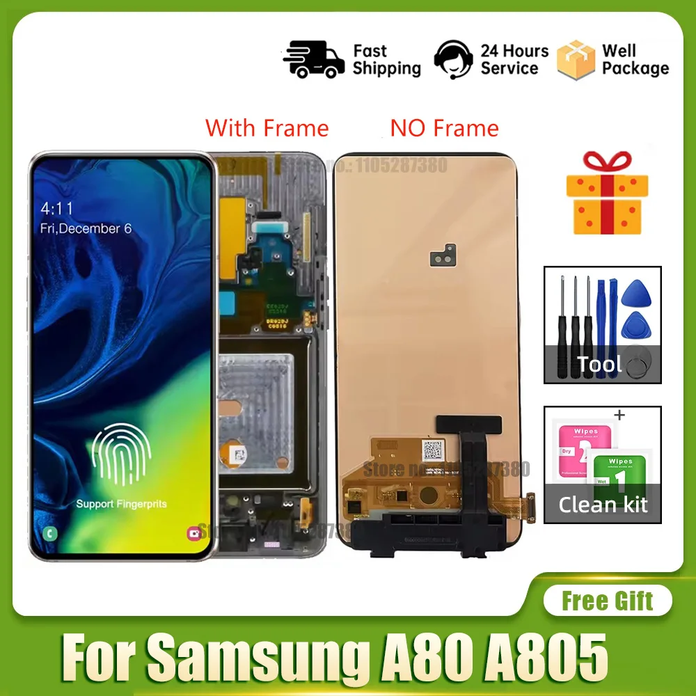 

Дисплейный модуль A805 OEM/AMOLED для Samsung A80 A805 A805F A8050 A805X A805N с сенсорным экраном и датчиком отпечатков пальцев, протестирован