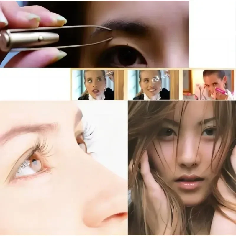 Pinzas portátiles de acero inoxidable para quitar el pelo de cejas, diseño inteligente, herramienta de maquillaje con luz LED, 1 ud.