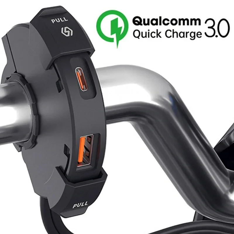 

Dual Port Motorcycle Charger QC 3.0 USB Fast Charging 12-24V Moto Bike Chargers Plug PD Type-C Phone Charger Waterproof Socket