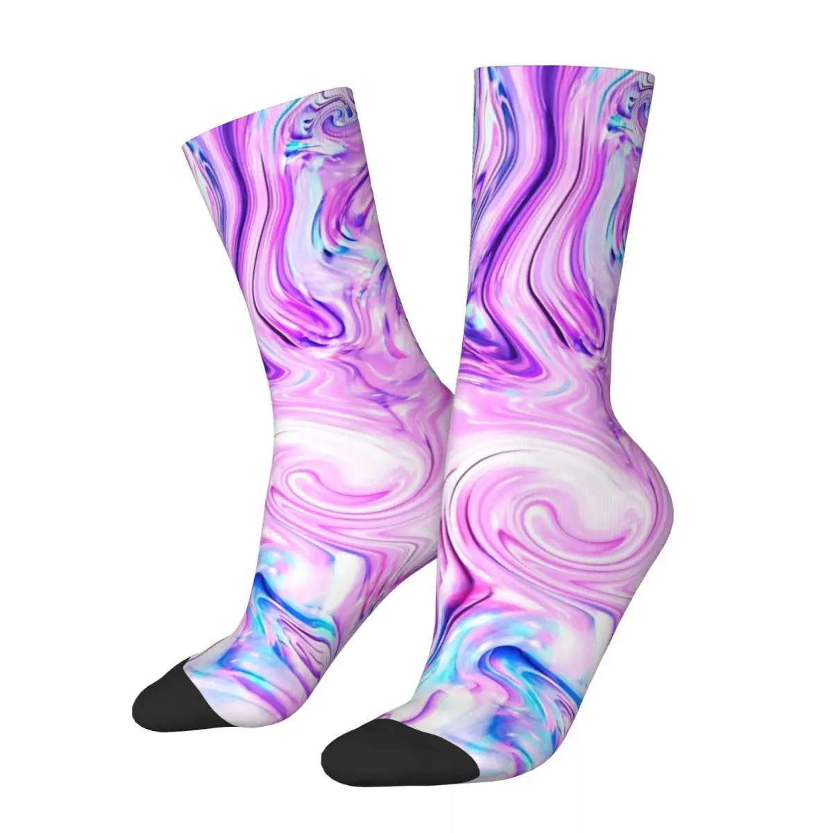 Water Marble Stockings Purple Blue Custom Harajuku Socks Spring Non Slip Socks Women Men Cycling Breathable Socks