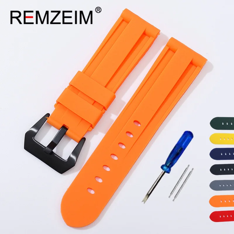 22mm 24mm 26mm High Quality Rubber Silicone Watch Band Strap Women Men Red Black Orange Sport Watch Band Stainless Steel Buckle