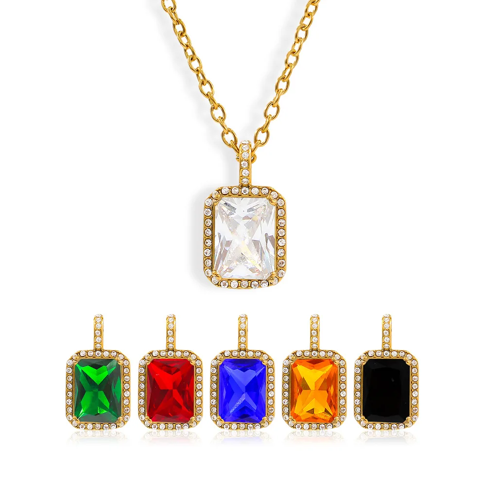 DIY accessories European and American stainless steel square large zircon pendant necklace women's light luxury niche birthday g