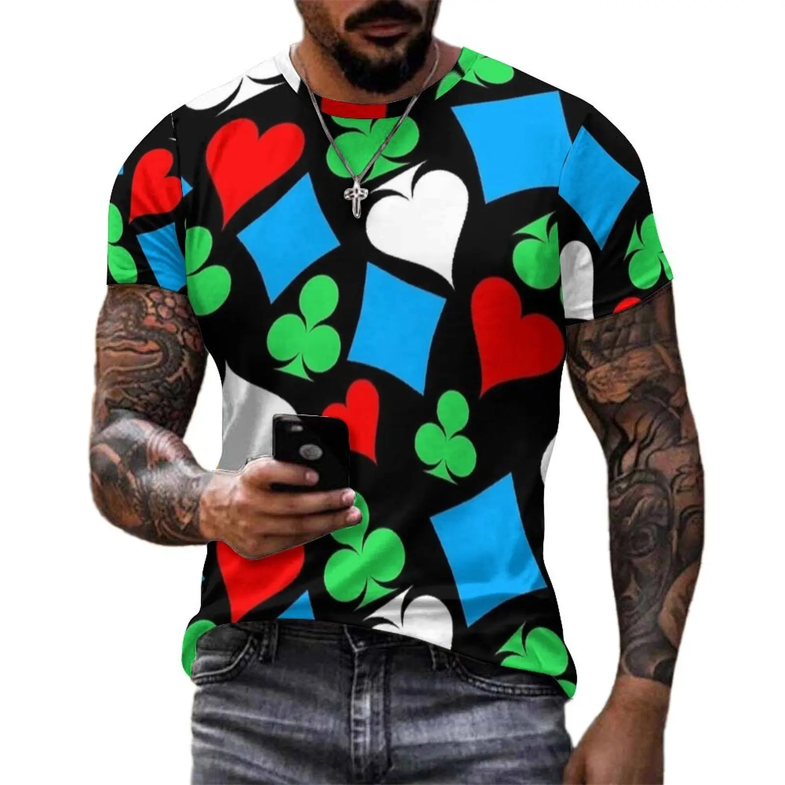 Plus Size T Shirt Summer Playing Card Symbols Print T Shirts  Classic O Neck Tshirt Male Fashion Custom Clothes