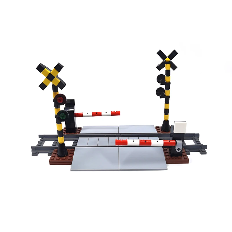 MOC City Train Track Model Train Track Rail Traffic Lights Aisle Barrier Pole city signal lamp Set High-tech Building Block Toys