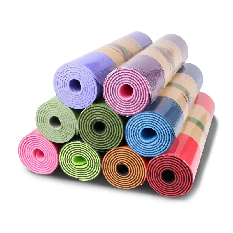 Hot Sell Item 6mm Double Color Customized Logo Eco Friendly TPE Yoga Mat For Bodybuilding