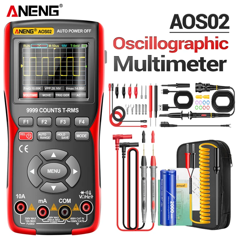 

ANENG AOS02 9999 Counts Digital Professional Oscilloscope Multimeter 48M/S 10MHZ PC Waveform Data Storage True RMS Tranistor