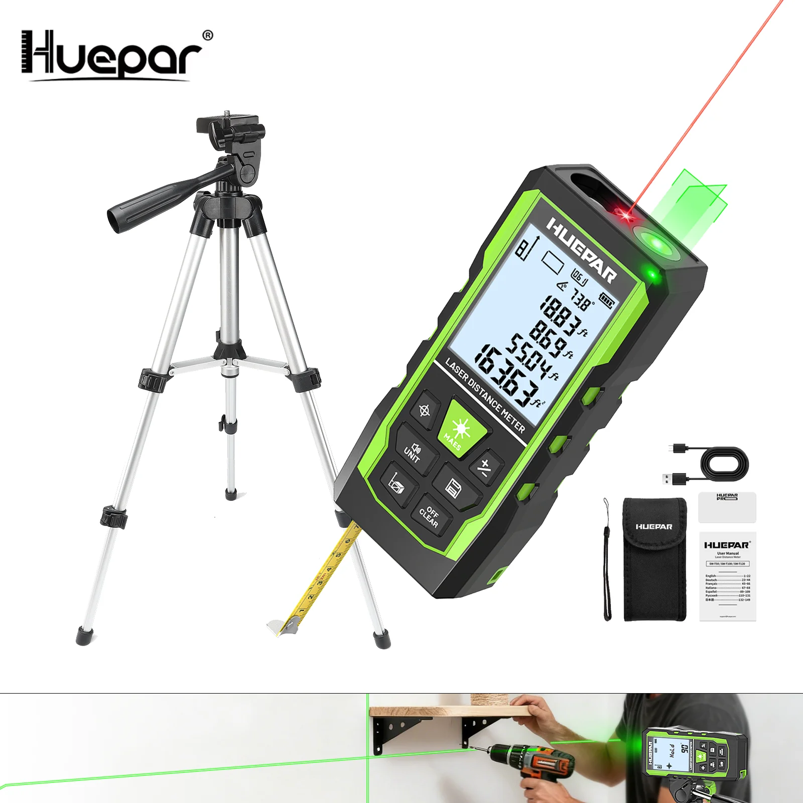 huepar-misuratore-di-distanza-laser-50m-100m-120m-fascio-verde-2-linee-livello-laser-con-treppiede-metro-a-nastro-per-telemetro-digitale-per-fai-da-te