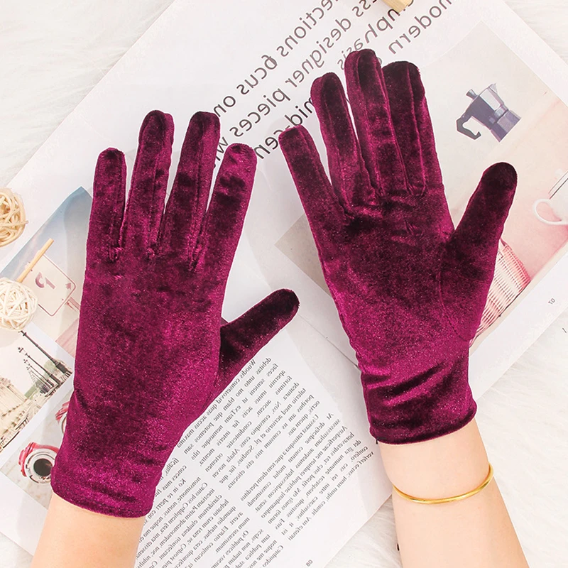 Guantes de terciopelo de ópera para mujer, manoplas de dedo completo, elásticas, suaves, hasta la muñeca, para banquete y fiesta