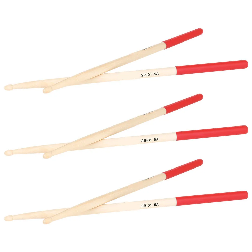 

3Pairs Natural Wood Drum Sticks Durable Non Slip Grip Exciting Colors Suitable Multiple Drum Types Musical Instrument